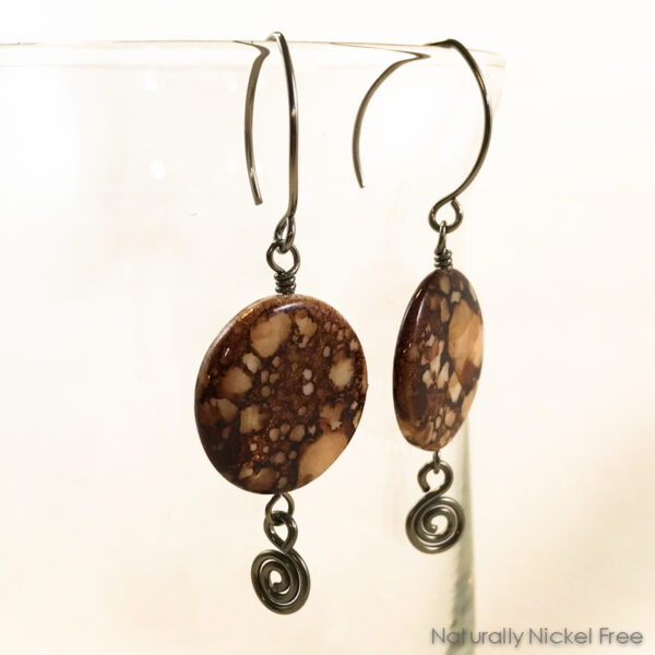 Spotted Brown Shell Niobium Earrings