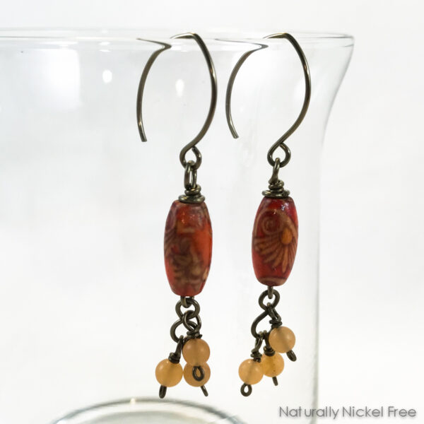 Floral Wood Bead Earrings with Short Bead Tassel