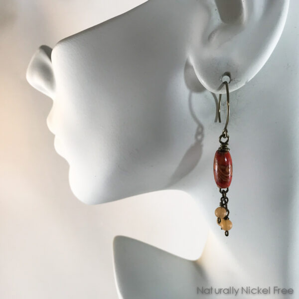 Floral Wood Bead Earrings with Short Bead Tassel