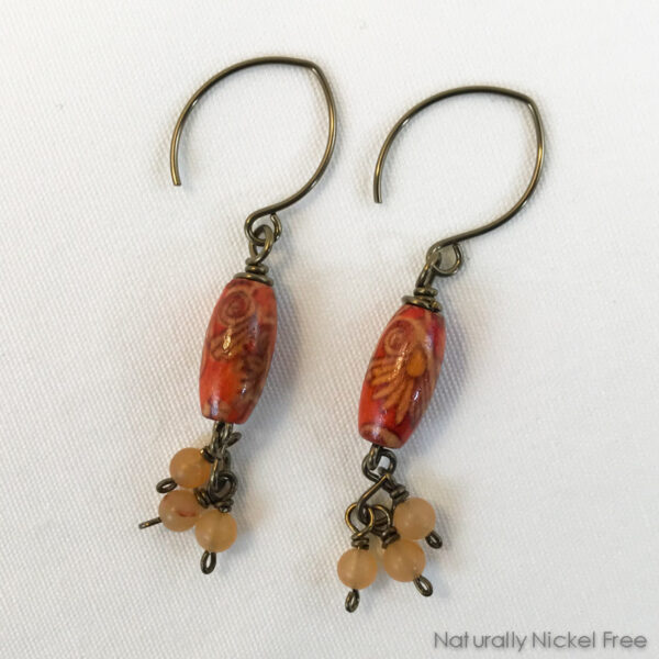 Floral Wood Bead Earrings with Short Bead Tassel