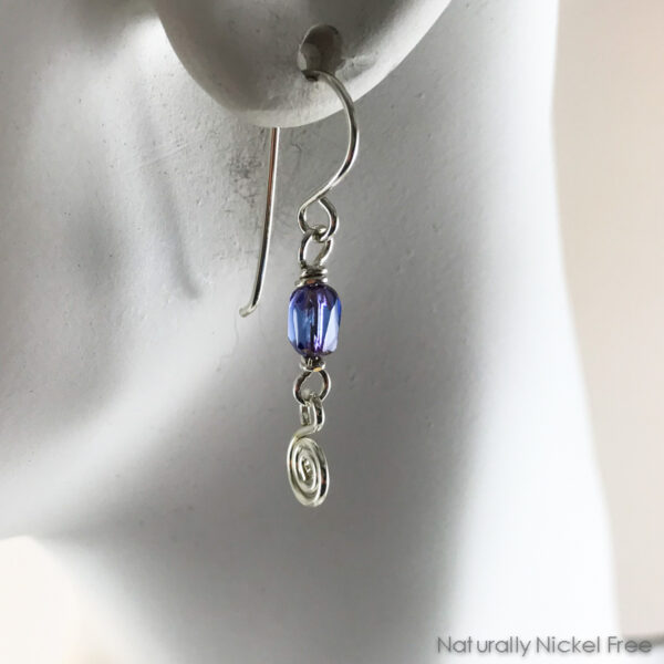 Lavender Glass Bead Silver Earrings