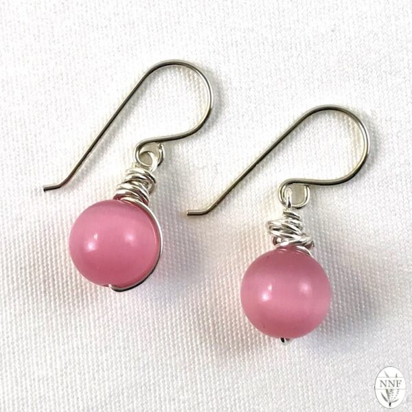 Bright Pink & Silver Cat’s Eye Wire Wrapped Earrings