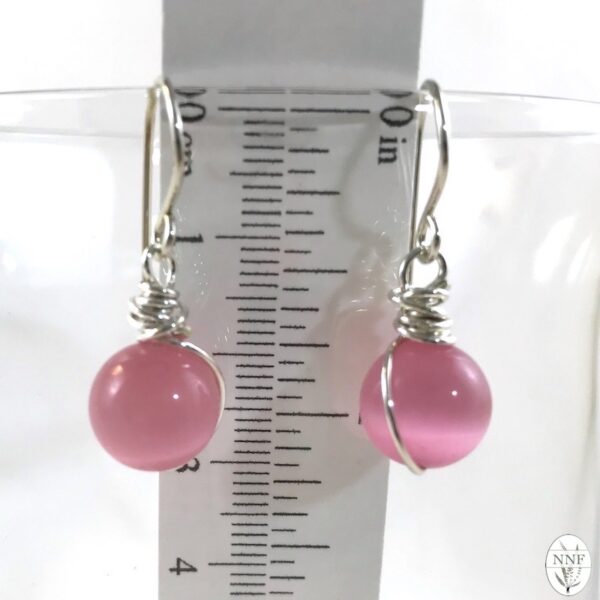 Bright Pink & Silver Cat’s Eye Wire Wrapped Earrings