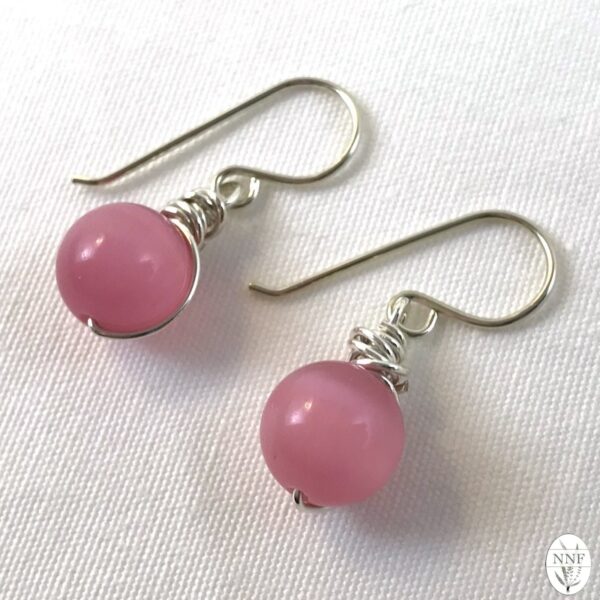 Bright Pink & Silver Cat’s Eye Wire Wrapped Earrings