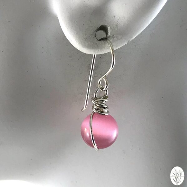 Bright Pink & Silver Cat’s Eye Wire Wrapped Earrings