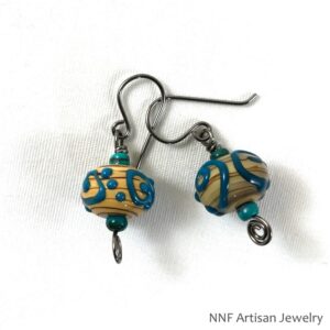 Brown & Blue Lampwork Dangle Earrings