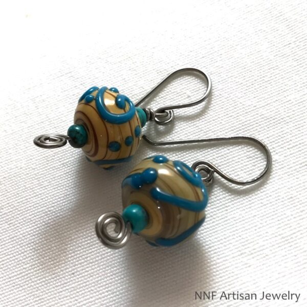 Brown & Blue Lampwork Dangle Earrings