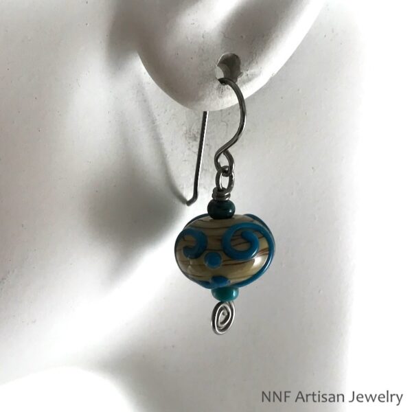 Brown & Blue Lampwork Dangle Earrings