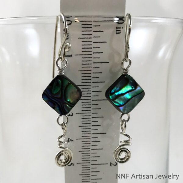 Abalone Bead Argentium Wire Curly Cue Earrings