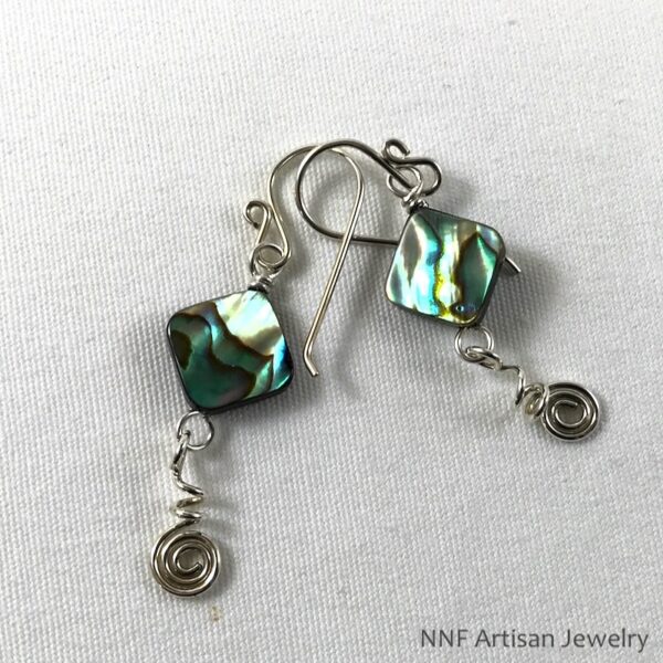 Abalone Bead Argentium Wire Curly Cue Earrings