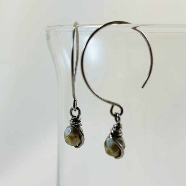 Olive Green Bead Earrings with Niobium Round-Style Earwires