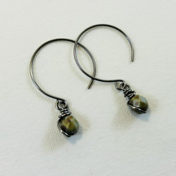 Olive Green Bead Earrings with Niobium Round-Style Earwires