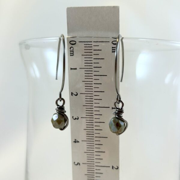 Olive Green Bead Earrings with Niobium Round-Style Earwires