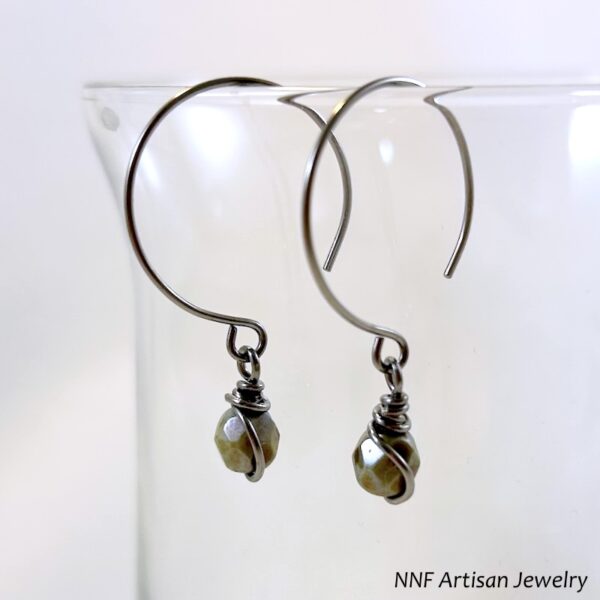 Olive Green Bead Earrings with Niobium Round-Style Earwires