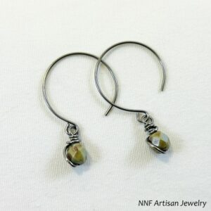 Olive Green Bead Earrings with Niobium Round-Style Earwires