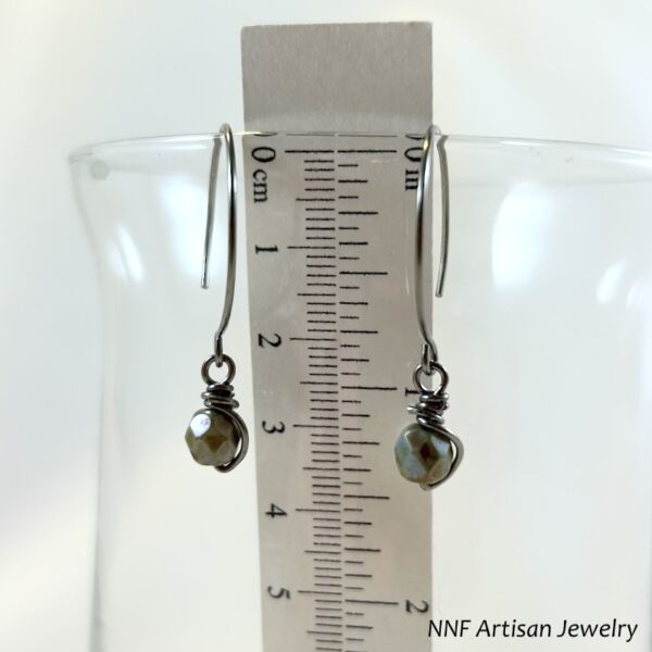 Olive Green Bead Earrings with Niobium Round-Style Earwires