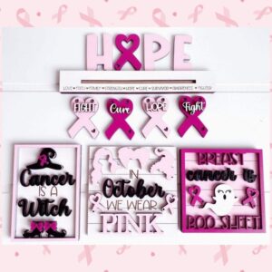 Cancer Is A Witch Tier Tray Decor-Breast Cancer Awareness–Pink Ribbon Decor