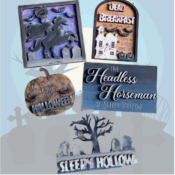 Halloween, Legend of Sleepy Hollow, Headless Horseman, Handmade, wood signs, Tiered Tray, DIY, decorations, do it yourself