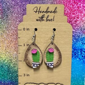 Cactus, Can’t Touch This, hand made, hand painted earrings