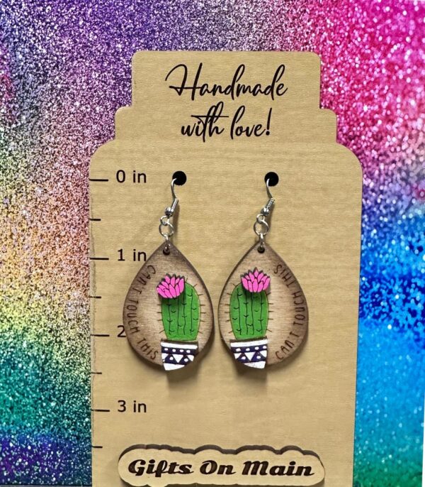 Cactus, Can’t Touch This, hand made, hand painted earrings