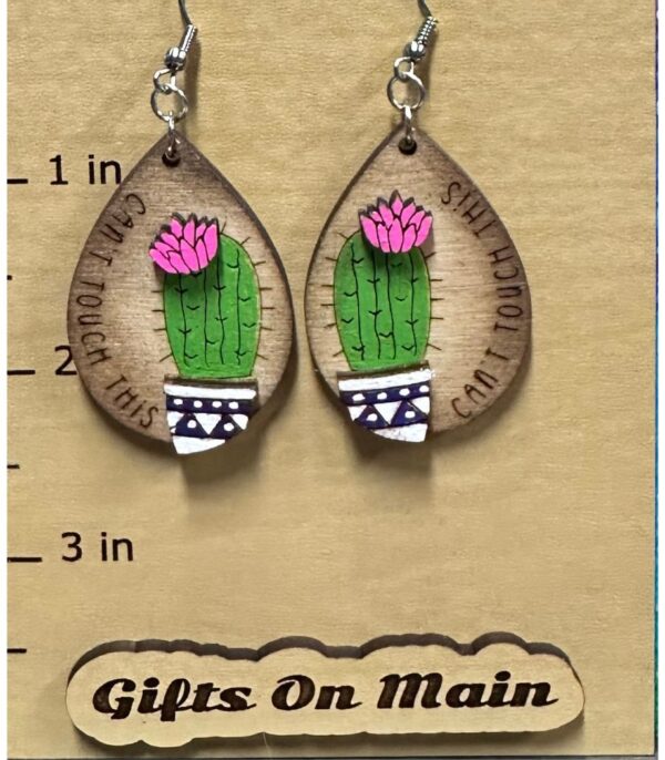 Cactus, Can’t Touch This, hand made, hand painted earrings