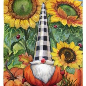 Pumpkin Gnome Garden Flag 2 Sided Sunflowers