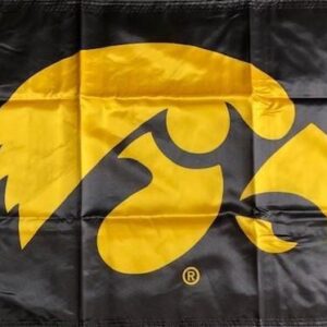 Iowa Hawkeyes Flag 2 Sided Gold Tigerhawk on Black – Various Sizes