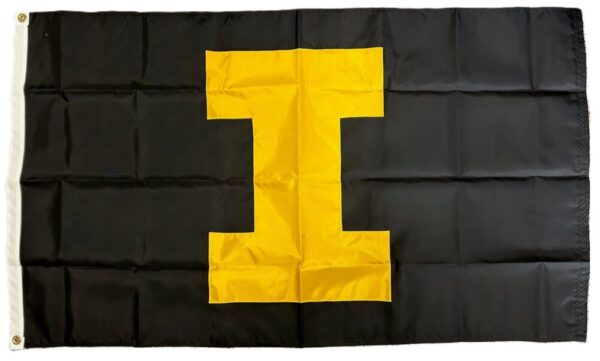 Iowa Hawkeyes Flag 2 Sided Gold I on Black Applique