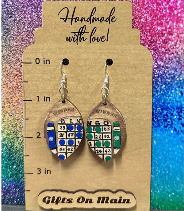 Bingo Game earrings, hand made, hand painted