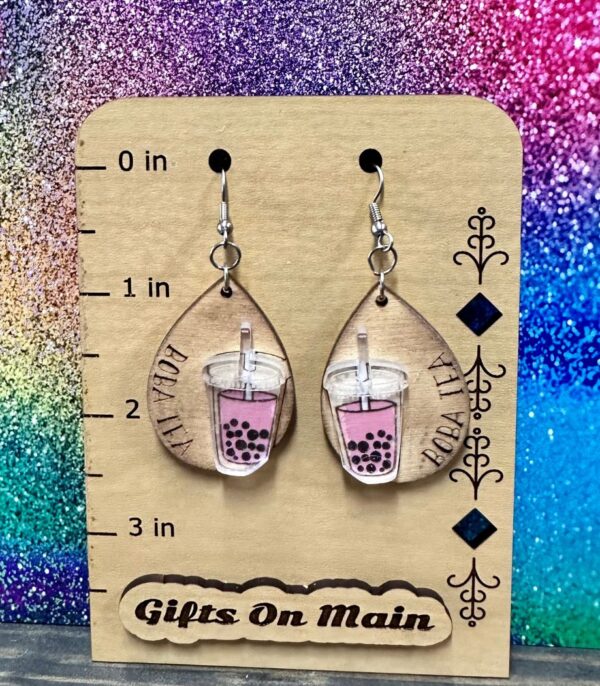 Boba Tea Earrings, hand made, hand painted