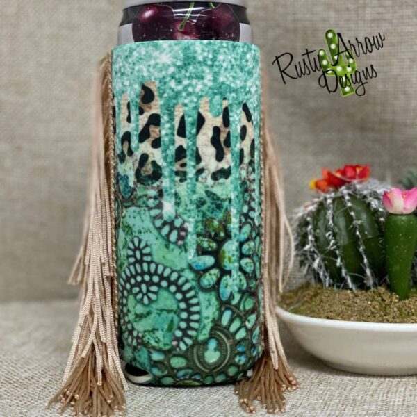 Slim Turquoise Stones Fringe Koozie