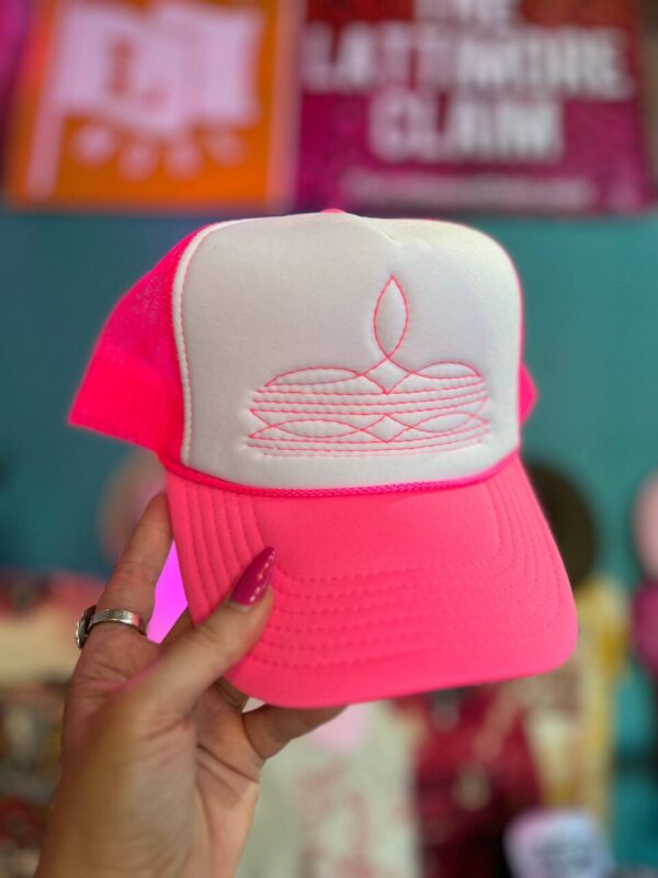 Western Boot Stitch Trucker Hat – Hot pink!