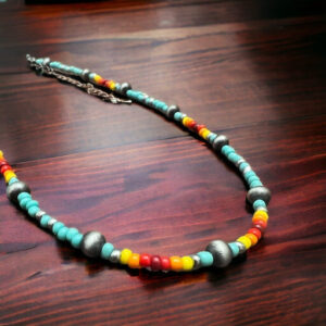 16″ Multicolor Seed Bead and Faux Pearl Necklace
