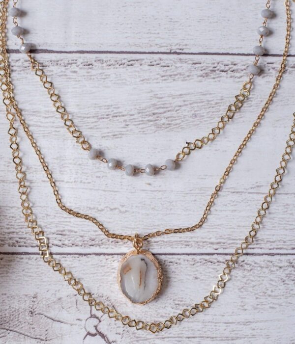 SWEET TO BE LOVED GREY SLICED AGATE GOLD LAYERED NECKLACE