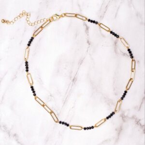 Meet Me At The Gala Black Crystal Beads Paperclip Gold Chain Necklace