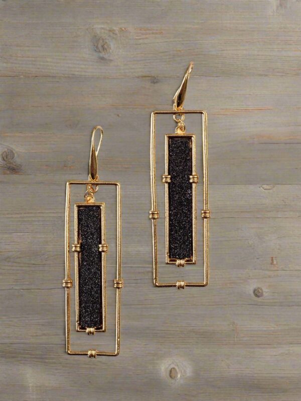 Think Outside Of The Frame Black And Gold Rectangular Earrings