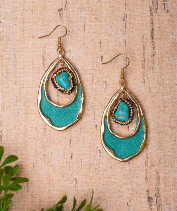 SOUTHERN CHARM TURQUOISE ROCK TURQUOISE LEATHER TEARDROP DANGLE EARRINGS