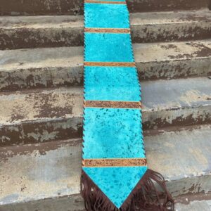 Turquoise & Tooled Cowhide Table Runner