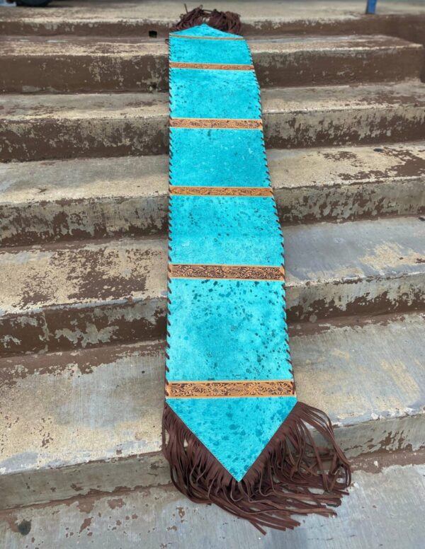 Turquoise & Tooled Cowhide Table Runner