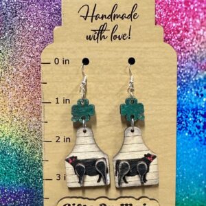 4 H, Clover, Cow, Cow Tag, county fair, state fair, handmade earrings