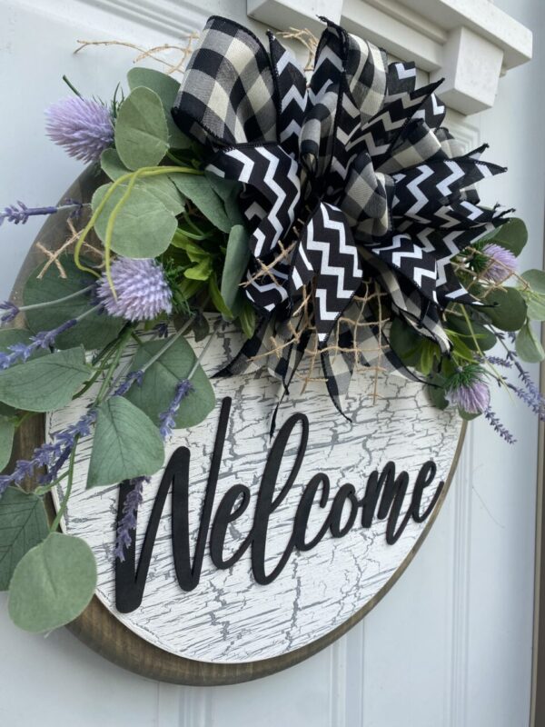 Crackled Paint Purple Welcome Sign