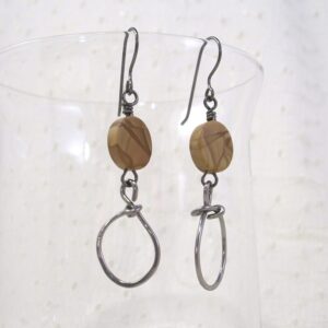 Banded Oak Agate Earrings with Oversized Wire Loop