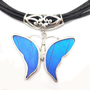 Blue Morpho Butterfly Necklace with real wings – no butterflies are harmed