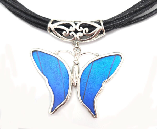 Blue Morpho Butterfly Necklace with real wings – no butterflies are harmed