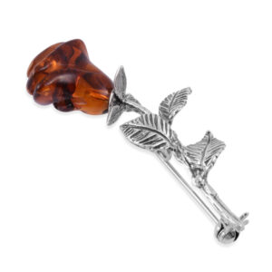 Baltic amber rose and sterling silver brooch