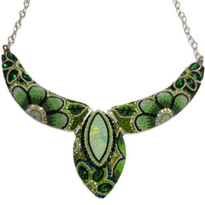 Green Flower Necklace with created green opal