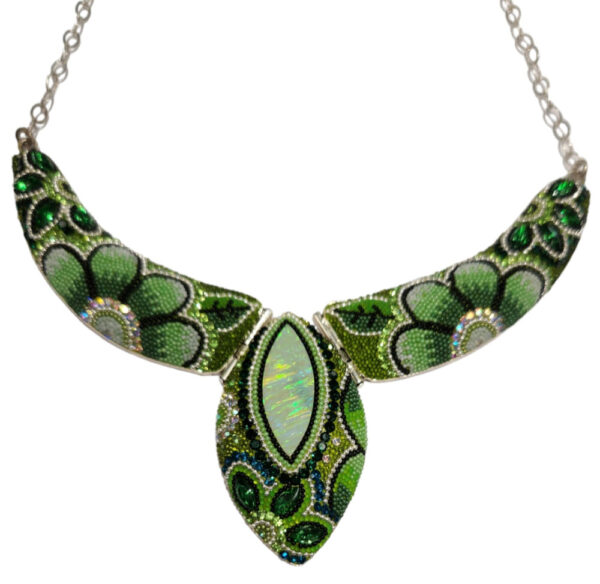 Green Flower Necklace with created green opal