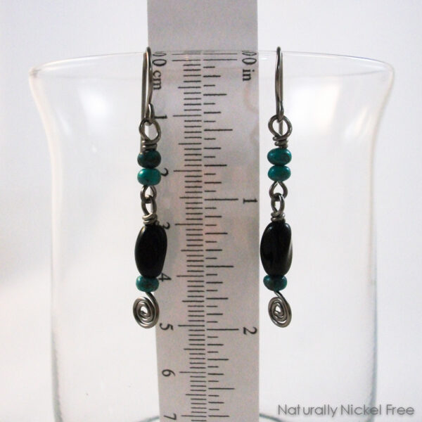 Twisted Black Glass Niobium Earrings with Turquoise Accents