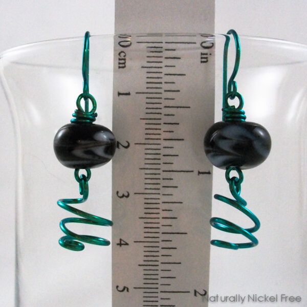 Black Floral Glass Dangles with Bright Anodized Niobium Accents