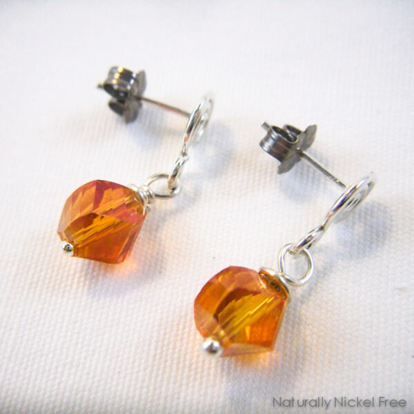 Amber Glass Bead Earrings with Argentium Silver Posts